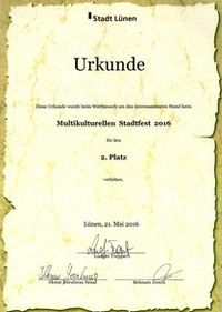 Falun Gong won the second place award at the Lunen City Multicultural Festival.