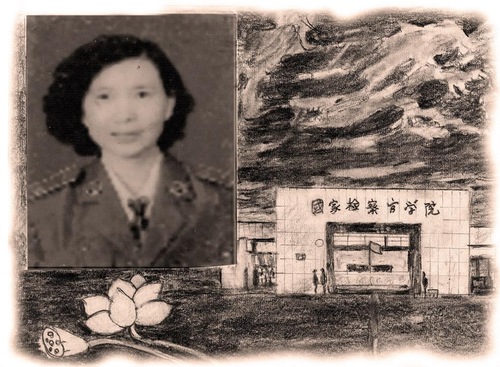 e32a5524d46734dcb559c7d8b74ee9dd Drawing 1: Ms. Li’s picture on the left; the sign on the right reads “National Prosecutors College of P.R.C.”