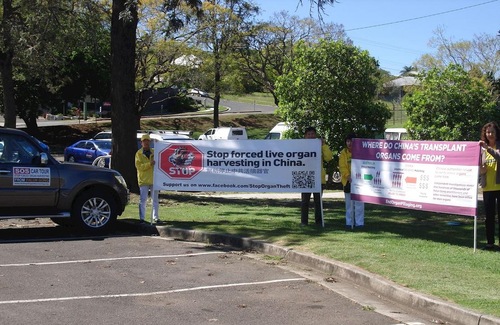 The car tour stops in Stanthorpe. Local newspaper Stanthorpe Border Post interviewed the practitioners. Many people signed the petition to condemn the persecution in China.