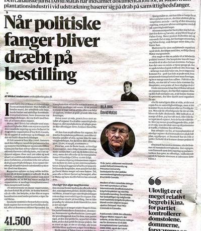 “Members of the religious movement used as organ storage” (Medlemmer af religiøs bevægelse bruges som organ-lager), published by Berlingske, a Danish newspaper with a 260-year history.