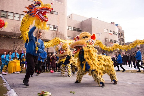 Falun Gong practitioners brought dragon and lion dances to the Lantern Festival celebration in Manhattan Chinatown on February 11, 2017.