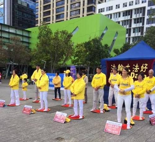 Practitioners demonstrate the Falun Gong exercises at Brisbane Square.