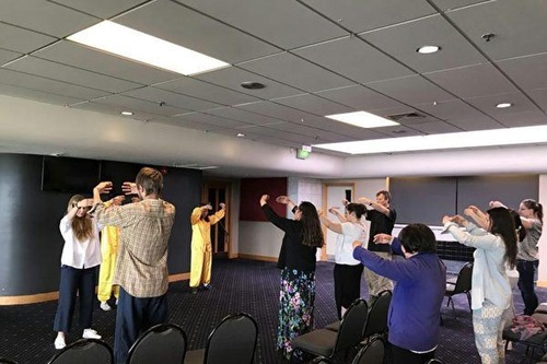 Some interested visitors joined a one-hour exercise instruction and practice session.