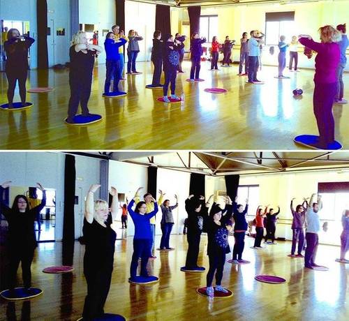 Attendees learn the Falun Gong exercises on Zakynthos Island.
