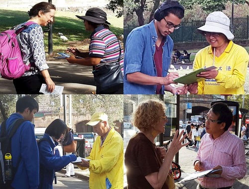 People sign the petition calling for an end to the Chinese regime's forced organ harvesting of persecuted Falun Gong practitioners and other prisoners of conscience.