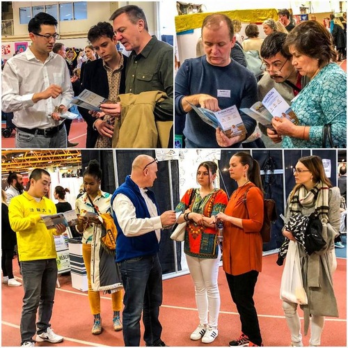 2401f781e1ff59976544df35634327bd Practitioners introduce Falun Dafa to passersby.