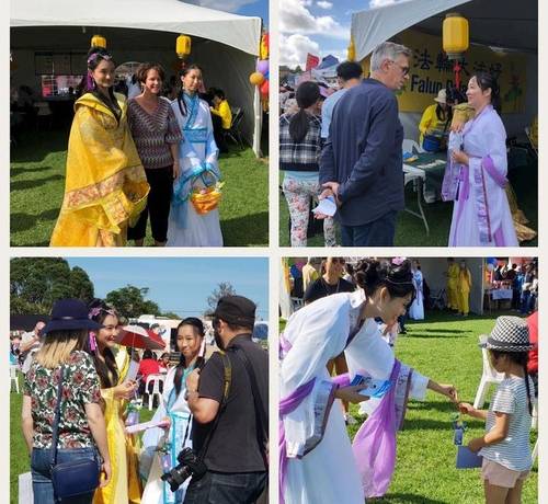 Practitioners introduce Chinese culture and Falun Dafa to spectators.