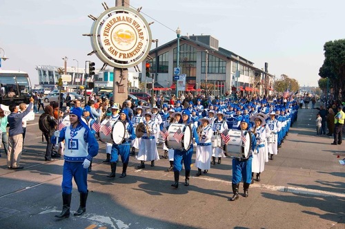 Falun Gong procession passes by Fisherman's Wharf.