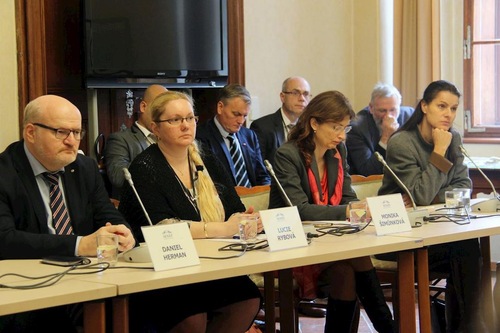 46a88211b288c31a819ed18c24858809 (From left) former Minister of Foreign Affairs Mr. Daniela Hermana, members of the Czech Helsinki Committee, Lucie Rybová and Monika Šimůnková, and reporter Kateřina Procházková.