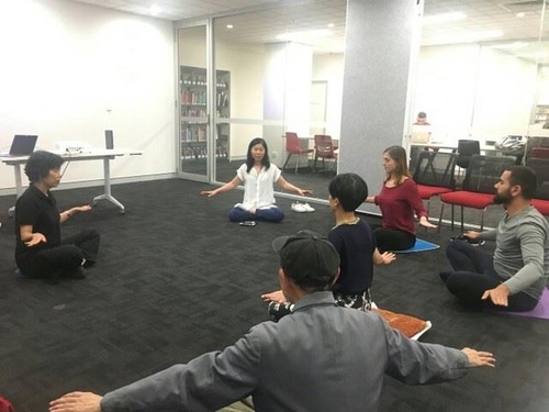 Falun Dafa exercise instruction at the Campsie Library on November 29, 2018.