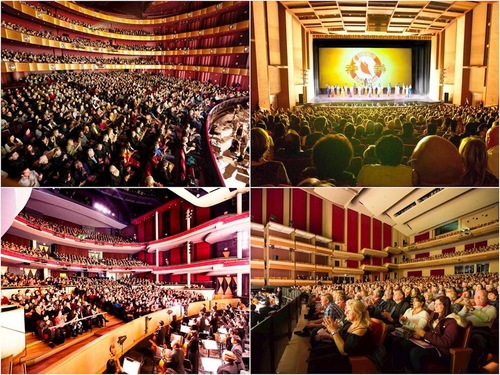 0a14fea33095e131789dbc4e53c28371 Shen Yun performances at: (left to right, top to bottom) The David H. Koch Theater at Lincoln Center in New York City, New York; the Community Center Theater in Sacramento, California; the Living Arts Centre in Mississauga, Canada; and the Centre In The Square in Kitchener, Canada.
