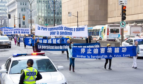 Falun Dafa Parade in Montreal, Canada on 7 November 2020 calling for an end of the CCP's persecution of Falun Dafa.
