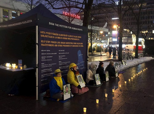 Candlelight vigil in downtown Helsinki.