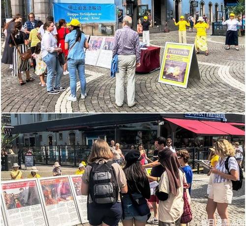 People stopped to watch the exercise demonstrations, read the display boards, and learn more about the persecution.
