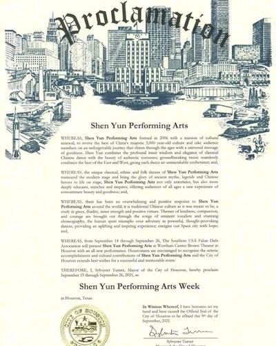 Capture-4 Mayor Sylvester Turner issued a proclamation for Shen Yun Performing Arts.