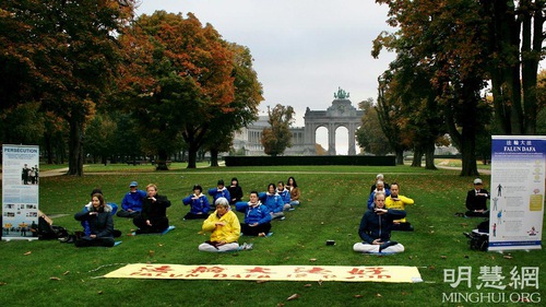 Practitioners demonstrate the Falun Dafa exercises.