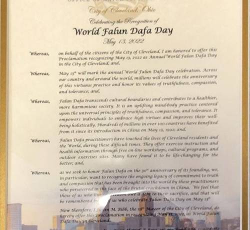 Proclamation from Mayor Justin Bibb of Cleveland.