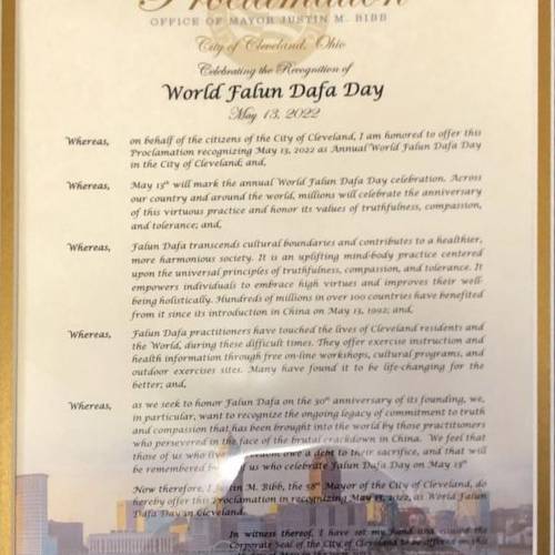 Proclamation from Mayor Justin Bibb of Cleveland.