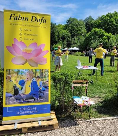Practitioners introduce Falun Dafa at Wellfest.