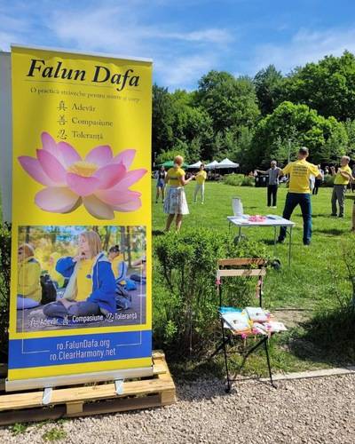 Practitioners introduce Falun Dafa at Wellfest.