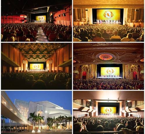 After Christmas, Shen Yun continued its world tour with performances in (left to right, top to bottom): Berlin, Germany; San Jose, California; Houston, Texas; Boston, Massachusetts; Miami, Florida; and Hachioji, Japan. (Minghui.org)