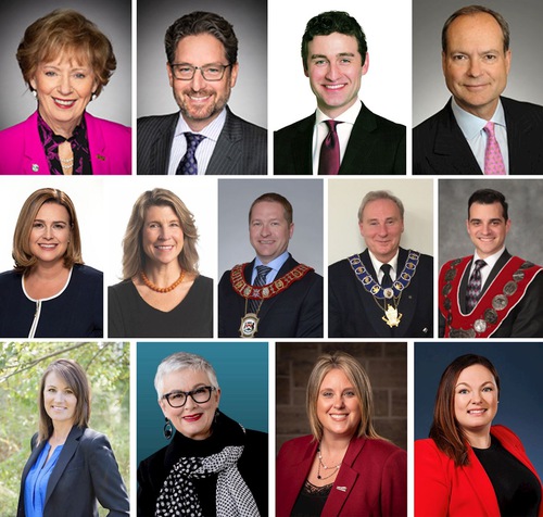 Thirteen elected officials sent letters and video greetings to mark World Falun Dafa Day. 


First row, from left to right: Judy Sgro, Member of Parliament (MP); Kyle Seeback, MP of the Dufferin-Caledon District, Yvan Baker, MP of Etobicoke Centre; and Peter Bethlenfalvy, Minister of Finance of Ontario. 


Second row, from left to right: Deputy Mayor Jennifer McKelvie of Toronto, Mayor Kate Rogers of Fredericton, Mayor Josh Morgan of London, Mayor Jamie McGarvey of Parry Sound, and Mayor Matthew Shoemaker of Sault Ste. Marie. 


Third row, from left to right: Mayor Jennifer Coughlin of Springwater, Mayor Hilda MacDonald of Leamington, Mayor Crystal Meloche of Town of LaSalle, and Councilor Lisa Kearns of Burlington.