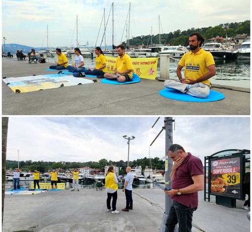 Practitioners held activities on the beach across from the Chinese Consulate on June 18, 2023.