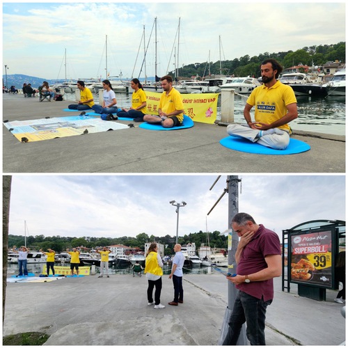 Practitioners held activities on the beach across from the Chinese Consulate on June 18, 2023.
