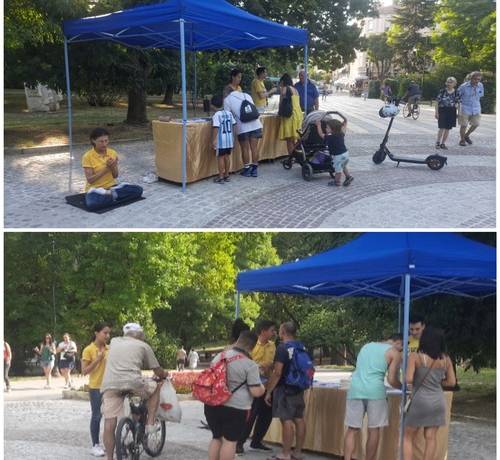 Practitioners held an event in front of the park on August 19, 2023.
