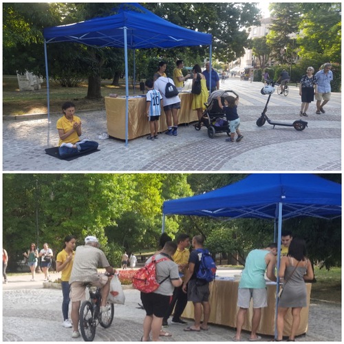 Practitioners held an event in front of the park on August 19, 2023.