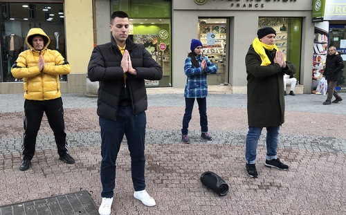 Practitioners demonstrate the exercises during an event in Plovdiv on December 23.