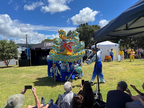 Practitioners performed the dragon dance.