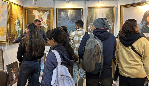 Practitioners tells visitors the stories behind each painting.