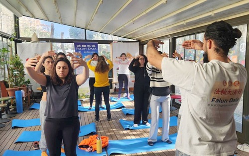 People learn the exercises at the Ecological Living Centre in Istanbul on March 10.