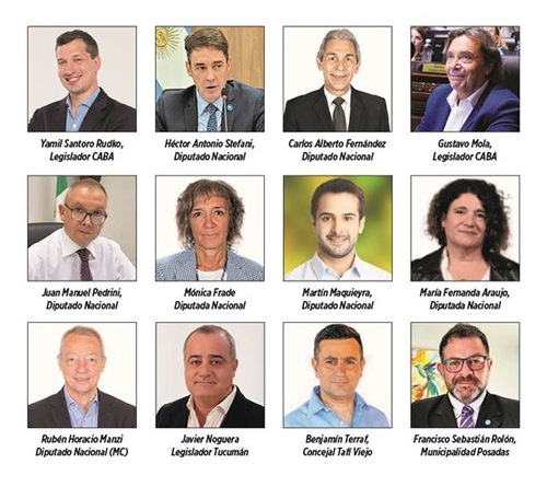 The 12 elected officials who co-signed the congratulatory letter include seven members of the Congress of the Argentina Nation: María Fernanda Araujo, Carlos Alberto Fernández, Mónica Frade, Martín Maquieyra, Juan Manuel Pedrini, Héctor Antonio Stefani, and Rubén Manzi (MC). In addition, elected officials Gustavo Mola and Yamil Santoro Rudko, Legislators of the capital of Buenos Aires; Javier Noguera, legislator of Tucumán Province; Benjamín Terraf, Councilmember of Tafí Viejo (Tucumán Province), and Francisco Sebastián Rolón, director of Ceremonial and Public Relations from the city of Posadas, also co-signed the congratulation letter.