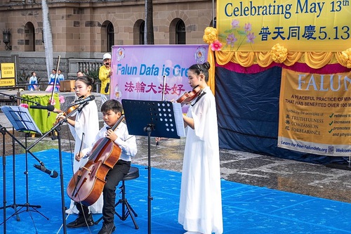 Colorful performances by Falun Gong practitioners.