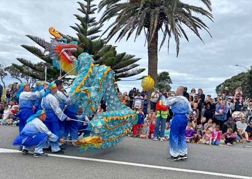 The Tian Guo Marching Band and dragon dance delighted spectators watching the Christmas Parade in Orewa on November 23.