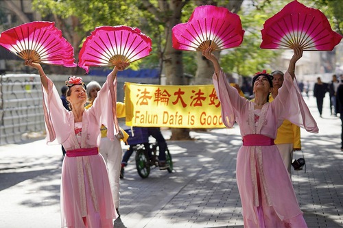 Practitioners performed a lotus flower dance during an event in Tel Aviv’s Chinatown.