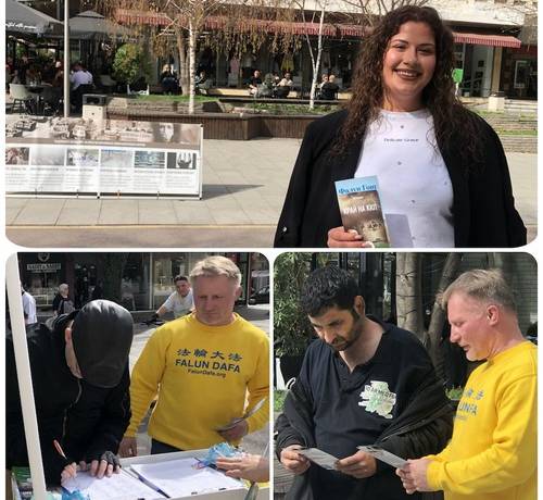 Practitioners in Bulgaria set up an information booth on March 16 to call attention to the ongoing persecution in China.