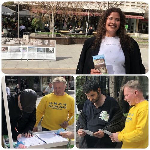 Practitioners in Bulgaria set up an information booth on March 16 to call attention to the ongoing persecution in China.