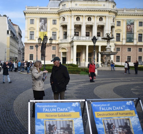 Practitioners collect signatures on Hviezdoslav Square in Bratislava.